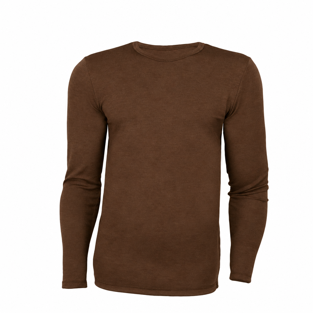 Bluză merino pentru bărbați în nuanța Brown Wood, pe fundal alb
