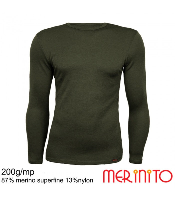 Bluză bărbați Merinito 200g, lână merino extrafină – Khaki Green