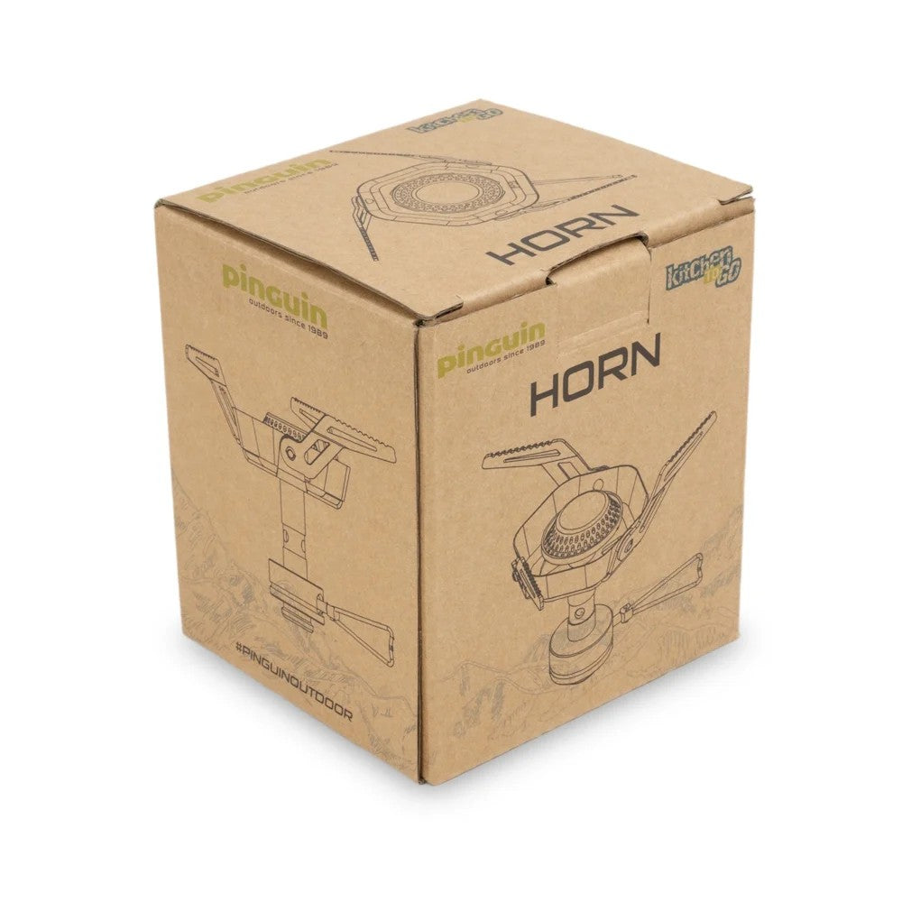 Arzător Camping Pinguin Horn – Compact, Pliabil și Puternic din Oțel Inoxidabil