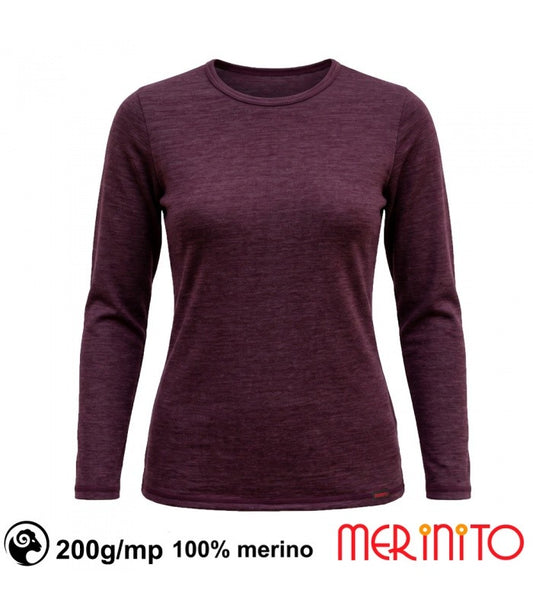 Bluză damă Merinito 200g, 100% lână merino extrafină dark red