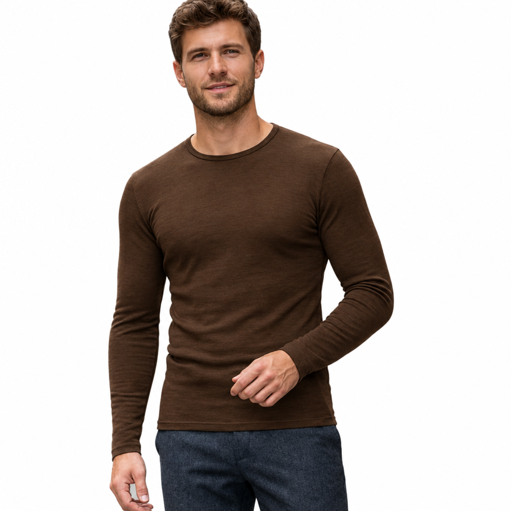 Bluză merino pentru bărbați în culoarea maro cald Brown Wood