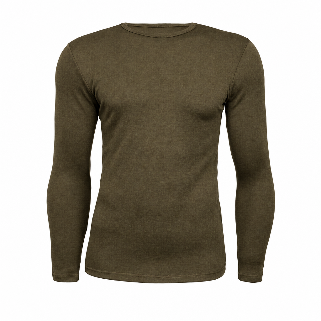 Bluză pentru bărbați Merinito 200g în culoarea Olive Bran, pe fundal alb